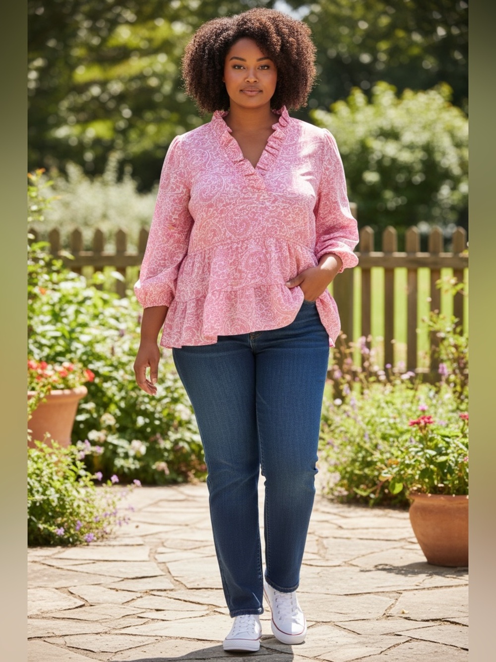 crown & ivy Pink Paisley Ruffle V-Neck Tunic - Picture 5 of 5